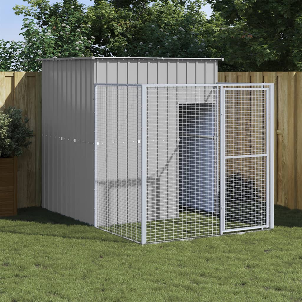 vidaXL Dog House Outdoor Dog Kennel Crate Shelter with Run Galvanized Steel