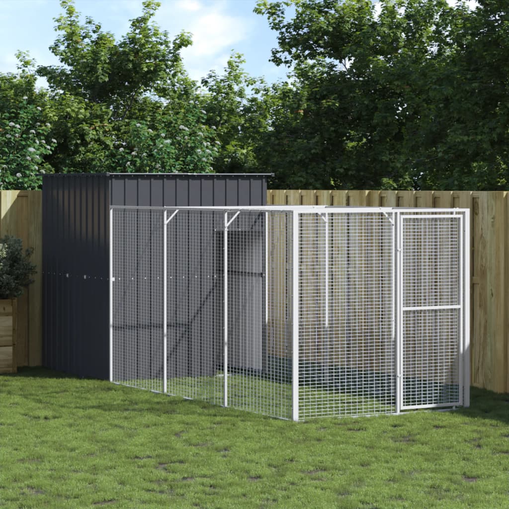 vidaXL Dog House Outdoor Dog Kennel Crate Shelter with Run Galvanized Steel